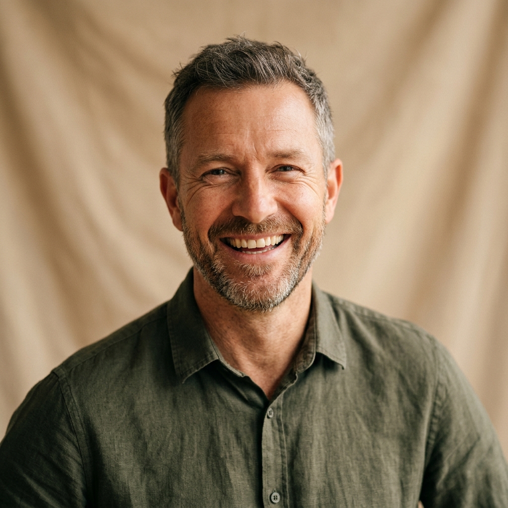 Male patient smiling after weight loss
